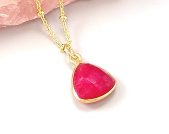 Ruby Necklace 14k Gold, Sterling Silver Handmade July Birthstone Jewelry for women red gemstone Valentines Day gift for wife girlfriend mom