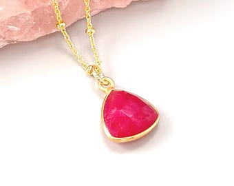Ruby Necklace 14k Gold, Sterling Silver Handmade July Birthstone Jewelry for women red gemstone Valentines Day gift for wife girlfriend mom