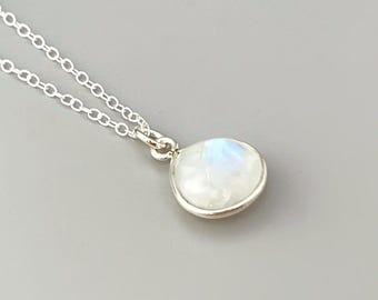 Moonstone Necklace Sterling Silver handmade blue gemstone pendant June birthstone jewelry layering boho necklace for women gift for mom wife