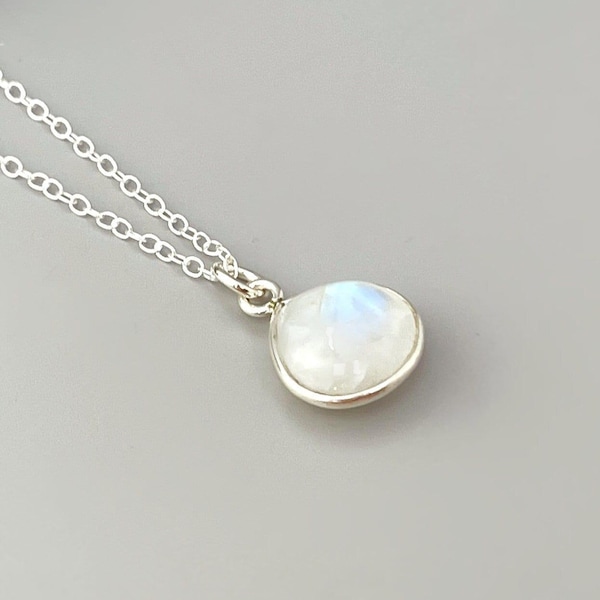 Moonstone Necklace Sterling Silver handmade blue gemstone pendant June birthstone jewelry layering boho necklace for women gift for mom wife