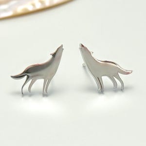 Tiny Wolf Earrings studs in silver, gold, rose gold, cute dainty jewelry gift for dog mom, sister, daughter, friend, nature animal lover
