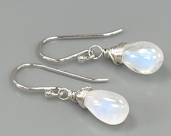 Moonstone Earrings Sterling Silver, Gold Fill, Rose Gold Dangling Gemstone Earrings Handmade Jewelry