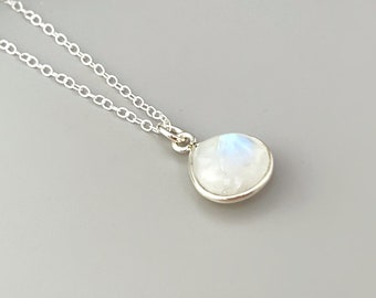 Moonstone Necklace Sterling Silver handmade blue gemstone pendant June birthstone jewelry layering boho necklace for women gift for mom wife