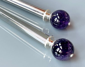 chandelier hair fork long chained hairpin hair chopstick purple hair ornament festival decoration bronze Metal hair stick with purple agate