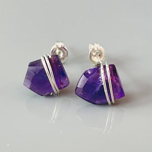 Amethyst Stud Earrings Sterling Silver Amethyst earrings minimalist dainty Amethyst post earrings Gold gemstone earrings gift for wife