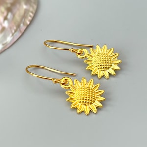 Sunflower Earrings dangle Gold rose gold boho dangling flower earrings for women lightweight floral Summer Sunflower jewelry gift for friend
