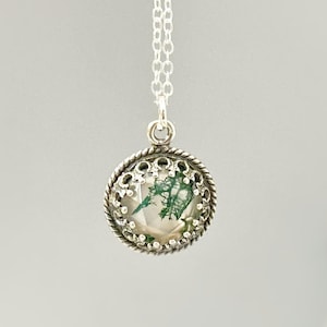 Moss Agate Necklace Sterling Silver handmade gemstone pendant green gemstone jewelry layering necklace for women gift for wife, mom, sister