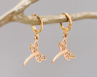 Rose Gold Dragonfly Earrings dangle Handmade Dragonfly Jewelry gifts for her Dangly filigree earrings Artisan Handmade Jewelry for women