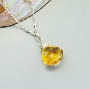 Dainty Citrine Necklace Sterling Silver, 14k Gold Fill November Birthstone Jewelry Faceted Yellow Gemstone Pendant Handmade Gift for Her
