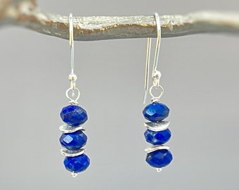 Lapis Lazuli Earrings dangle, sterling silver boho 14k gold, dangly blue gemstone lightweight everyday jewelry for women December Birthstone