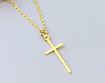 Dainty Cross Necklace in Gold or Silver Simple Minimalist Cross Pendant Religious Easter Christian Jewelry Gift for confirmation Women, her