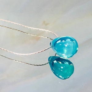 Rain Drop Necklace sterling silver floating Necklace Aqua Art Glass pendant minimalist beach glass solitaire necklace beach glass choker