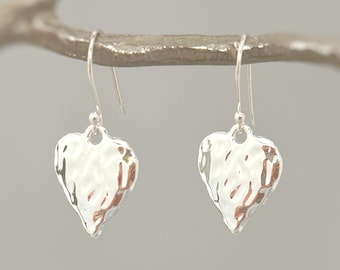 Heart Earrings Silver dangle drop sparkly boho handmade heart jewelry romantic gift for wife, girlfriend, mom, sister, daughter, friend