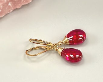 Pink Tourmaline Earrings Dangle 14k Gold fill, Sterling Silver Pink Quartz dangly earrings Handmade Gemstone Jewelry Pink Stone Leverback