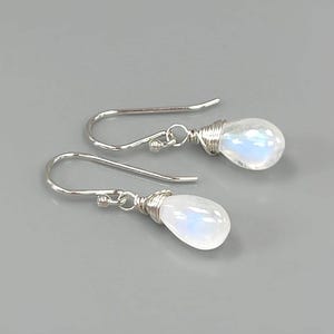 Moonstone Earrings Sterling Silver, 14k Gold Fill Rose Gold Dangling Genuine rainbow blue Gemstone Earrings Handmade June Birthstone Jewelry