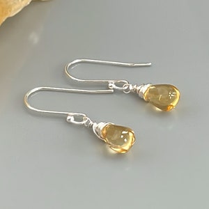 Citrine Earrings Dangle Earrings Minimalist Sterling Silver, 14k Gold, Rose Gold Dangling Lemon Yellow Gemstone Earrings Handmade Jewelry