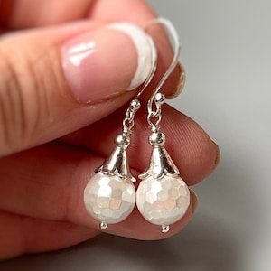 Pearl Earrings Dangle Sterling Silver Dainty Pearl Drop Earrings handmade pearl jewelry minimalist wedding earrings gifts for bridesmaids