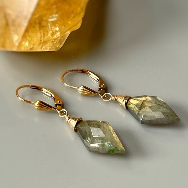 •SHADOWBOXER• labradorite + gold dangle earrings main image 1