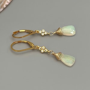 Opal earrings dangle, 14k Gold, Rose Gold, Sterling Silver dangly boho handmade crystal jewelry for women, bridesmaids, gift for wife