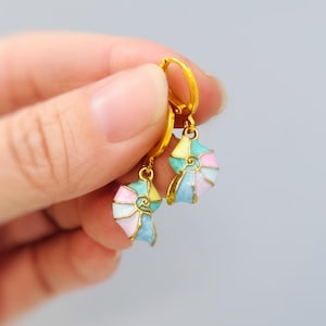 Pastel Nautilus Shell Earrings Gold Huggie Hoop dangle handmade ocean lover gift nature inspired coastal nautical beachy summer jewelry