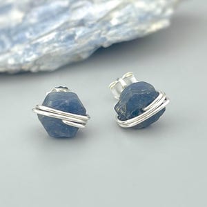 Sapphire Earrings Blue Sapphire Stud earrings Sterling Silver, 14k Gold Fill Rose Gold handmade minimalist dainty raw gemstone post jewelry