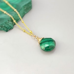 Malachite Necklace Gold Handmade gemstone pendant 14k gold fill Rose Gold Sterling Silver Jewelry layering necklace for women birthstone