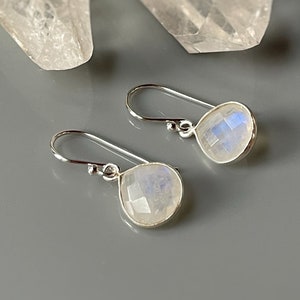 Moonstone earrings Sterling Silver Rainbow Moonstone dangle earrings Blue Moonstone Jewelry  Elegant Dangly Ear Wires gift for wife