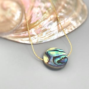 Abalone Shell Necklace 14k Gold, Sterling Silver Handmade Summer jewelry iridescent paua shell abalone minimalist jewelry for beach wedding