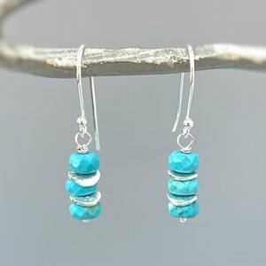 Turquoise Earrings dangle sterling silver boho 14k gold fill dangly blue gemstone lightweight everyday jewelry for women December Birthstone