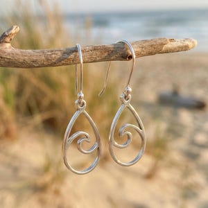Teardrop Wave Earrings dangle sterling silver handmade dangly long lightweight Jewelry unique gift for best friend sister nature water lover