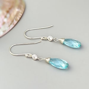 Aquamarine Earrings dangle Sterling Silver, 14k Gold, Rose Gold handmade blue gemstone March Birthstone crystal Jewelry gift for mom, wife