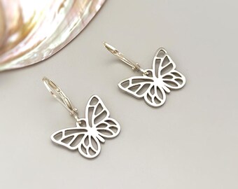 Silver Butterfly Earrings Dangle Handmade Sterling Silver Gold Jewelry gifts for gardener, mom, granddaughter, sister, bug, nature lover