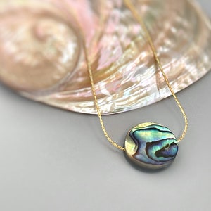 Abalone Shell Necklace 14k Gold, Sterling Silver Handmade Summer jewelry iridescent abalone minimalist jewelry for beach wedding