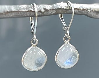 Moonstone Earrings Dangle Sterling Silver Teardrop Leverback Drop Minimalist dangly earrings Handmade Moonstone Jewelry gift for wife