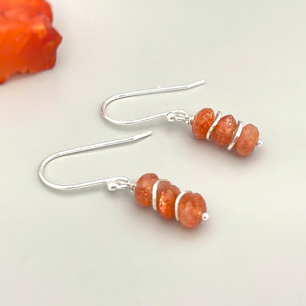 Sunstone Earrings Oregon Sunstone Jewelry sterling silver, 14k gold dangle earrings dainty earrings orange gemstone handmade gift for wife