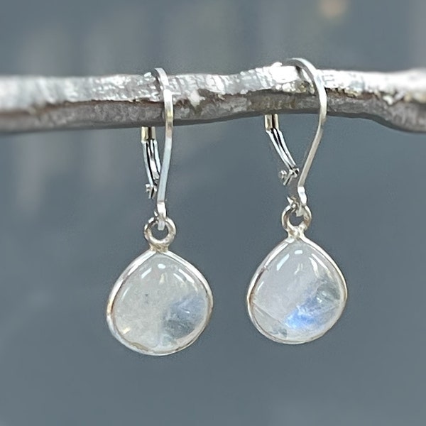 Moonstone Earrings Dangle Sterling Silver Teardrop Leverback Drop Minimalist dangly earrings Handmade Moonstone Jewelry gift for wife
