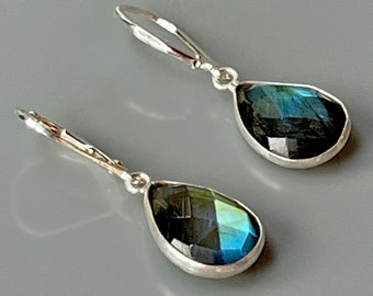 Orecchini Leverback In Argento Sterling 925 Con Labradorite - Design Filigrana - Pietra Della Trasformazione - Gioiello Artigianale In Confezione Regalo