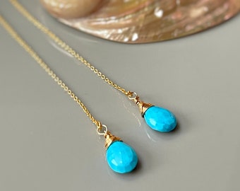 Turquoise Earrings Gold Turquoise Dangle Earrings Ear Threaders Boho Gold Fill Handmade Gemstone dangle earrings Turquoise Threaders