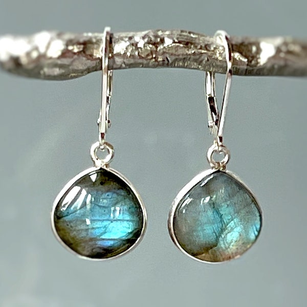 Labradorite earrings Sterling Silver Lever back Labradorite dangle earrings Elegant Dangly Labradorite Jewelry Ear Wires gift for wife