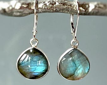 Labradorite earrings Sterling Silver Lever back Labradorite dangle earrings Elegant Dangly Labradorite Jewelry Ear Wires gift for wife