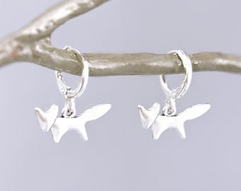 Silver Fox Earrings dangle huggie hoops handmade nature woodland animal Jewelry minimalist cottagecore earrings gift for her daughter sister