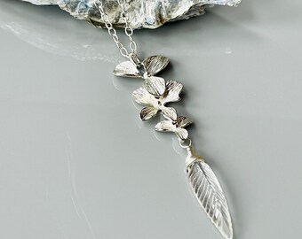 Elegant Silver Orchid Marquis Quartz necklace, orchid necklace, wedding necklace, bridal necklace, flower necklace, orchid necklace, unique