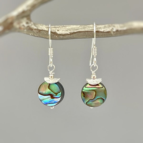 Abalone Shell Earrings dangle Sterling Silver gold handmade Summer Jewelry dangle drop iridescent shell minimalist jewelry for beach wedding