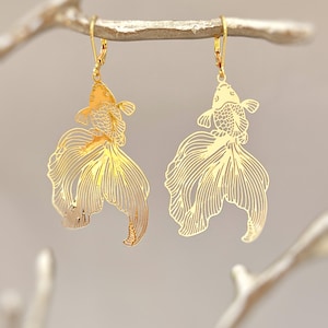 Goldfish Earrings, Dangly Statement Jewelry, big unique funky boho jewelry, lightweight large earrings fun gift for Koi Fish, animal lovers