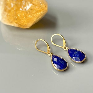 Lapis earrings 14k Gold Blue Lapis Lever back Elegant Dangly Lapis Lazuli Earrings Vermeil and gold fill dangle earrings gift for wife