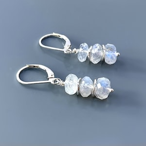 Blue Moonstone earrings dangle, Sterling Silver, Boho, Rose 14k Gold fill dangly handmade June Birthstone artisan gemstone jewelry for women