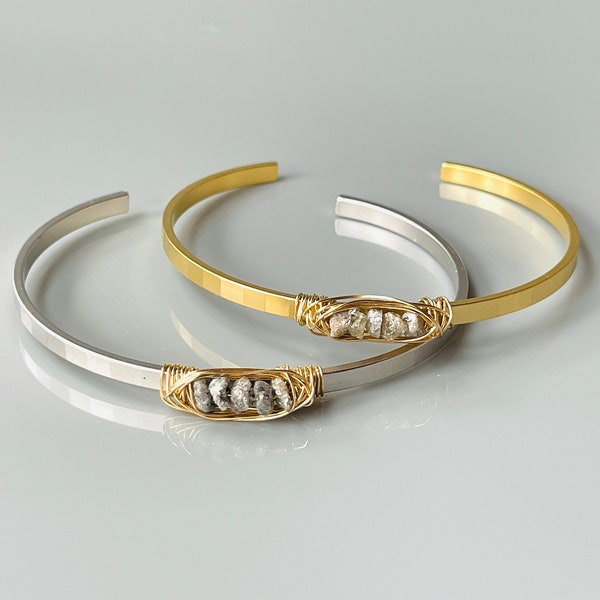 Raw Diamond Bracelet dainty gold cuff bracelet minimalist silver cuff gemstone bracelet stackable mixed metals white gold cuff gift for wife