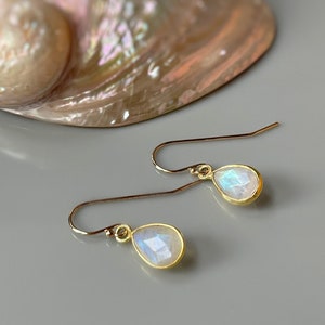 Moonstone earrings 14k Gold Moonstone dangle earrings Elegant Dangly Moonstone Earrings Vermeil and gold fill  Ear Wires gift for wife