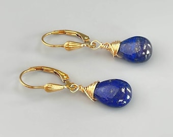 Lapis Lazuli Ohrringe Klappbrisur 14k Gold Baumeln Teardrop Blau Edelstein Ohrringe Minimalist Handmade Lapis Lazuli Schmuck