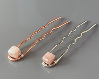 Rose Quartz Pink Hair Pins Silver Bobby Pins, Bun pins for women Hair Accessories bridal hair pins for bridesmaids gifts